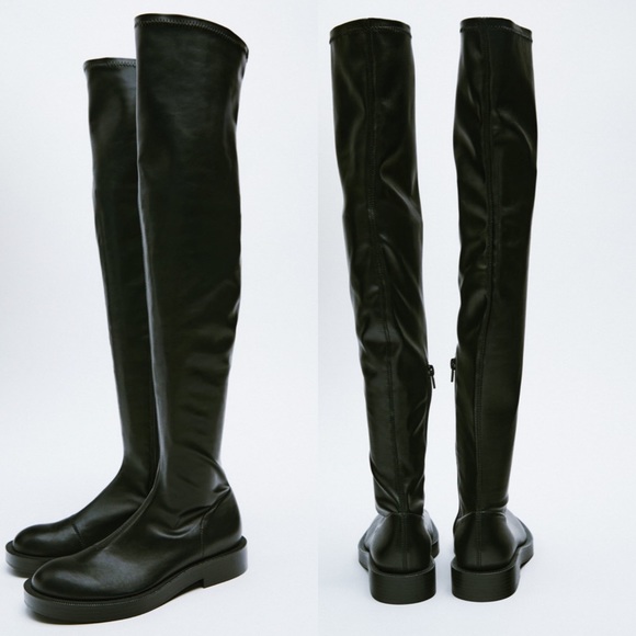 NWT Zara Flat Over the Knee Black Boots - Picture 3 of 11
